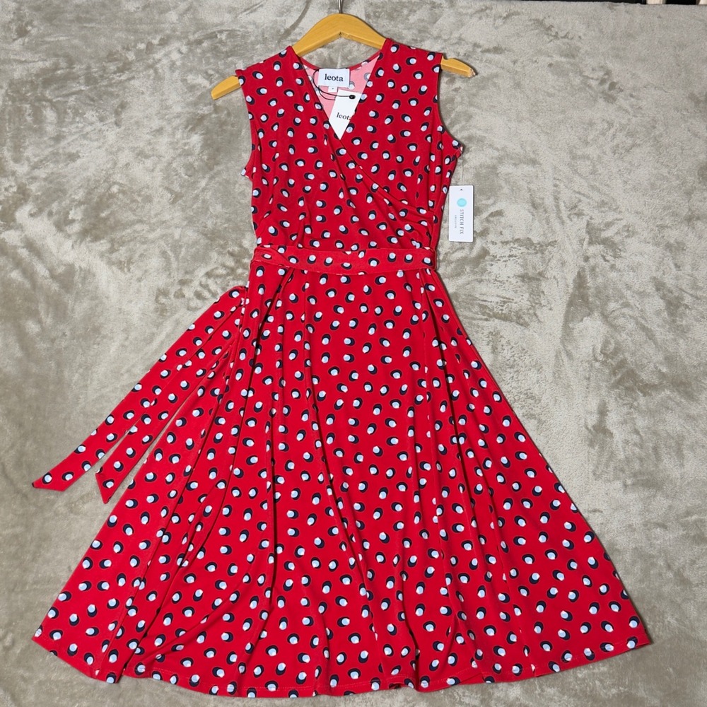 Leota Martini Dot Red Sleeveless Wrap Dress Stitch Fix Exclusive Size S NEW